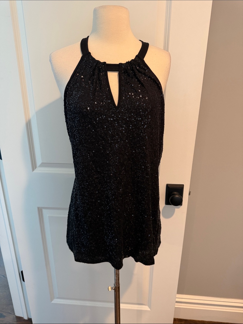 INC Black Sequin Halter Tank Top